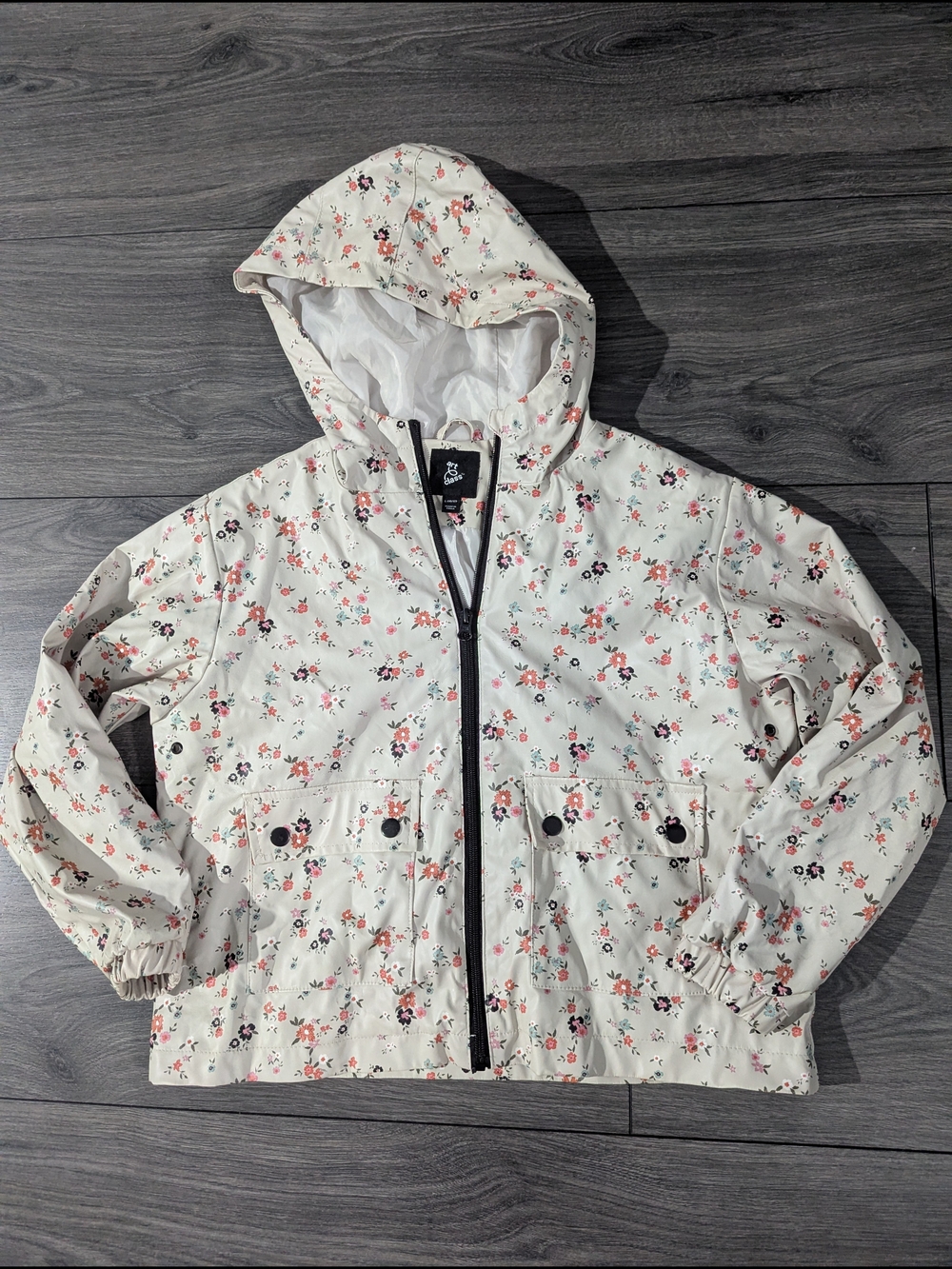 art class Cream Floral Hooded Raincoat with Pink Accents